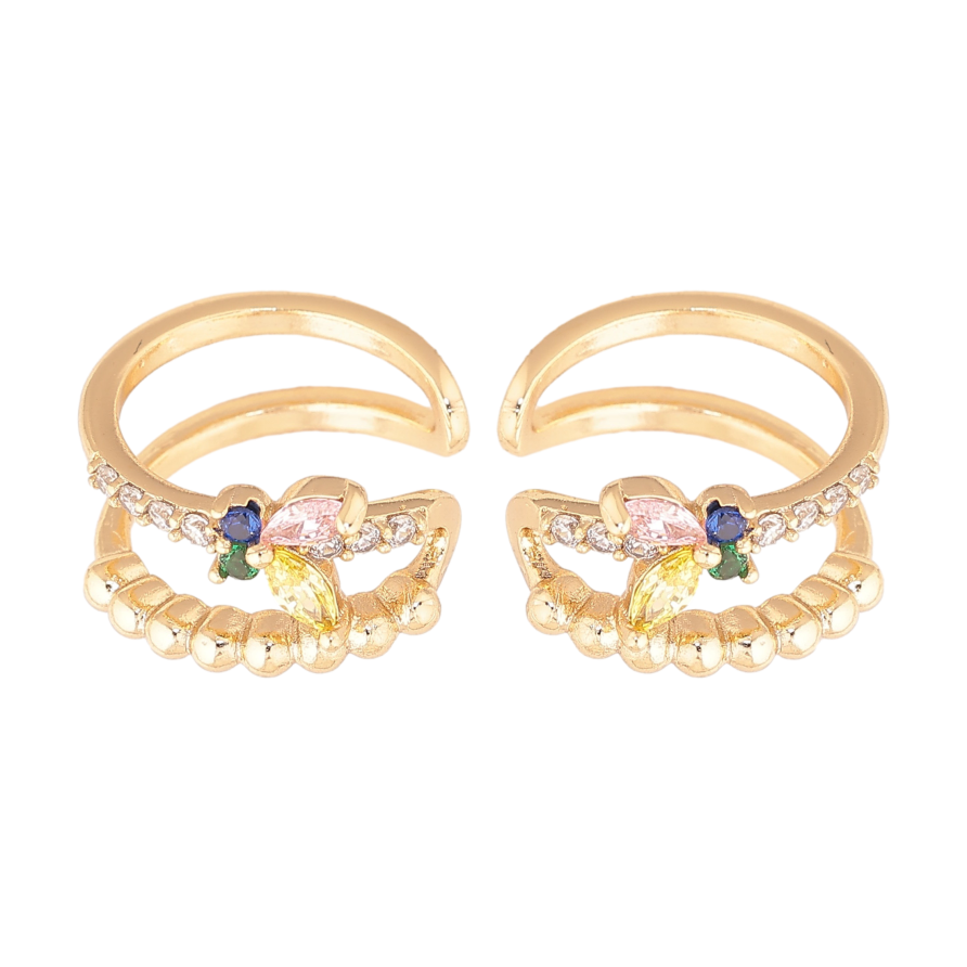 Серьги Xuping  цвет Позолота 14K каффы "Узор с цветными кристаллами" фото №1