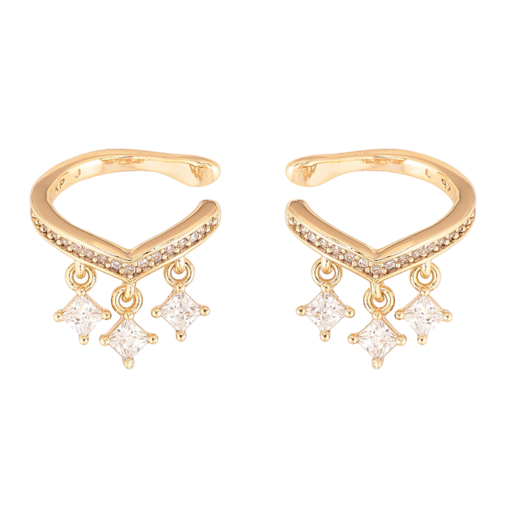 Серьги Xuping цвет Позолота 14K каффы "Кристальные подвески" фото №4