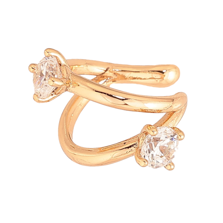 Сережки Xuping колір Позолота 18К моно-каффа "Два кристали" (1шт) фото №6