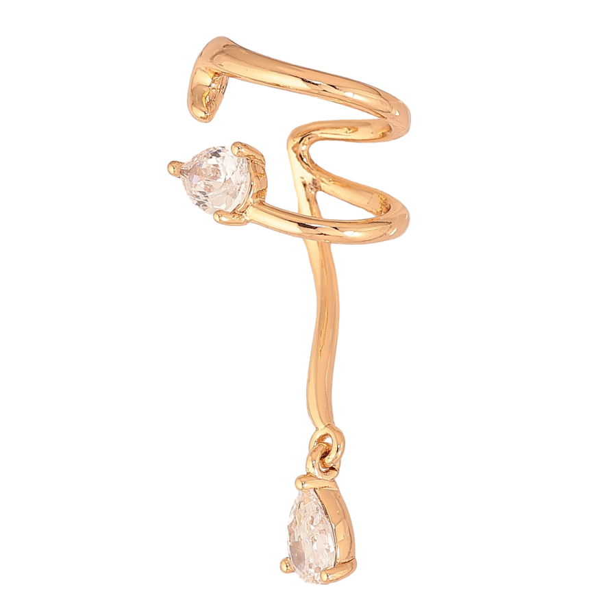 Сережки Xuping колір Позолота 18K моно-каффа "Візерунок з кристалами" на ліве вухо фото №1 Сережки Xuping колір Позолота 18K моно-каффа "Візерунок з кристалами" на ліве вухо фото №1