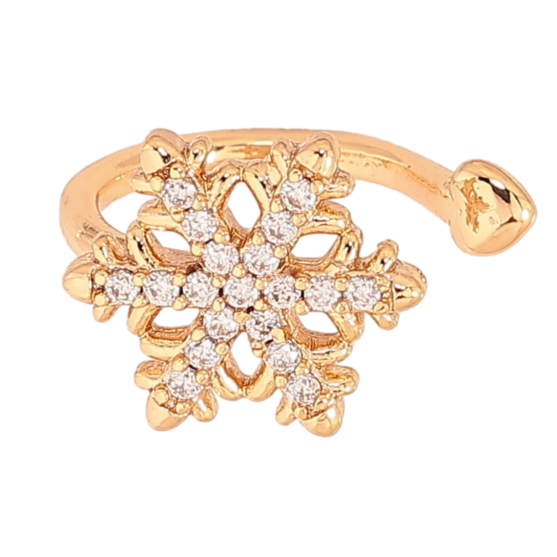 Сережки Xuping колір Позолота 18К моно-каффа "Сніжинка з кристалами" (1шт) фото №1