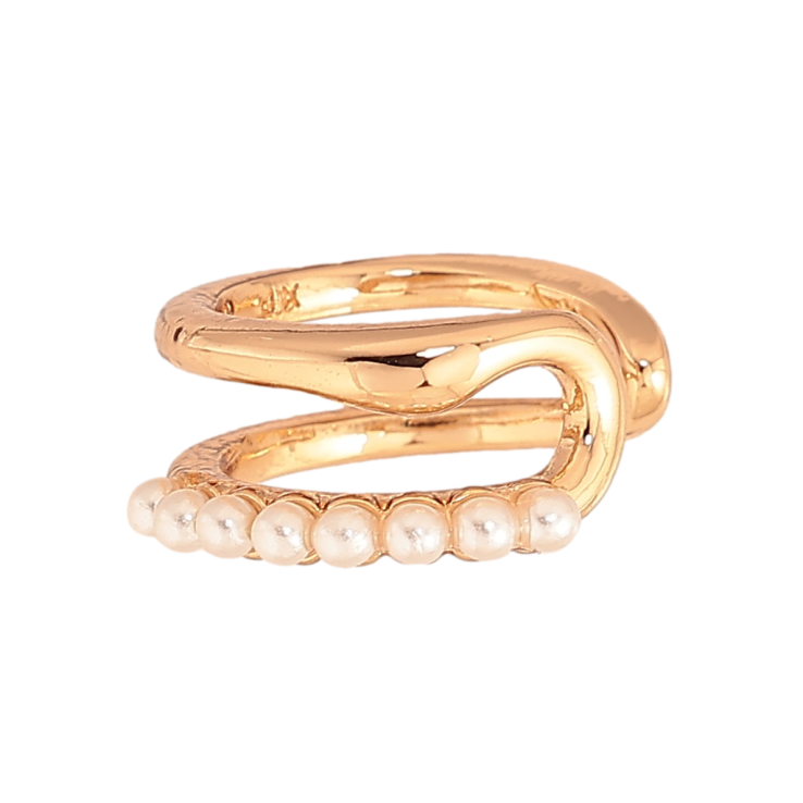 Сережки Xuping колір Позолота 18К моно-каффа "Візерунок з перлинками" (1шт) фото №4