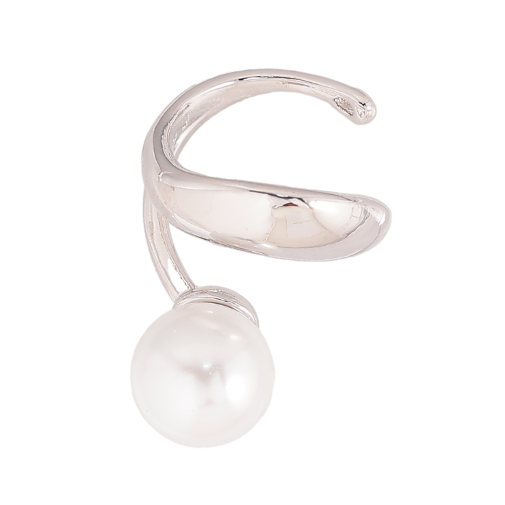 Сережки Xuping колір Родій моно-каффа "Візерунок з перлиною" (1шт) фото №5