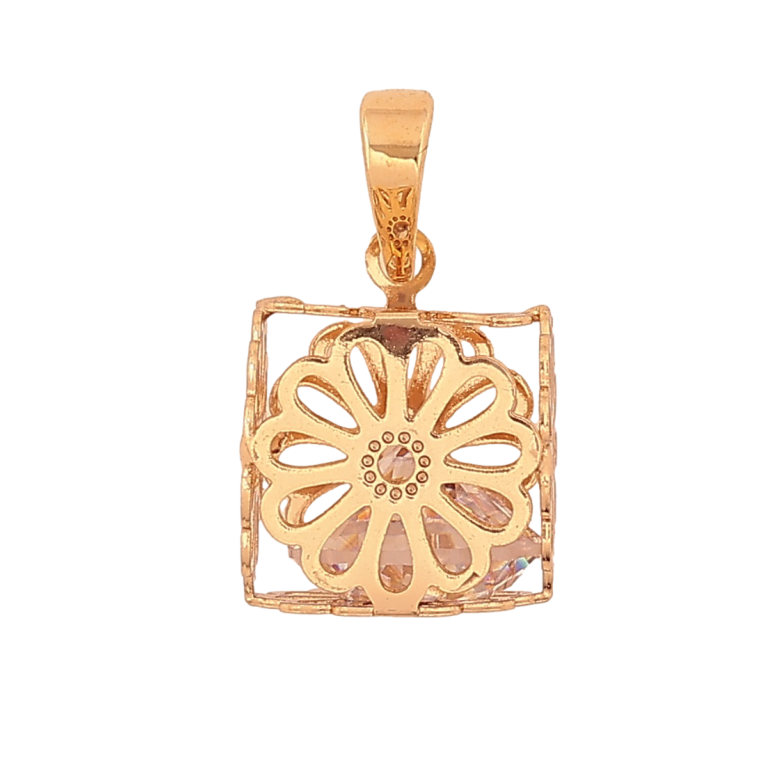 Кулон Xuping цвет Позолота 18K "Кубик с цветочным узором и кристаллом, 11х11мм" для цепочки до 5мм фото №1