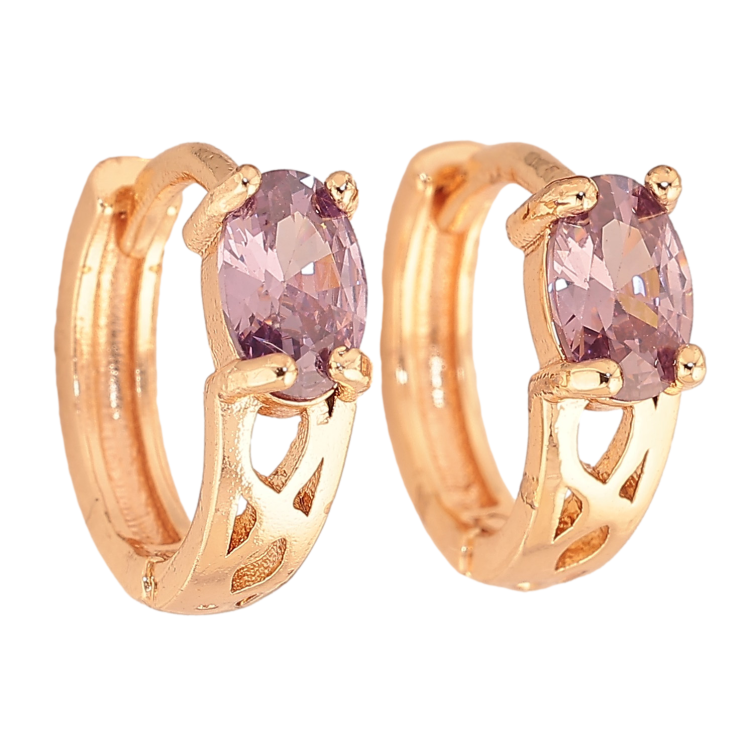 Сережки Xuping M&L колір 18K колечка "Візерунок з бузковими кристалами" фото №2