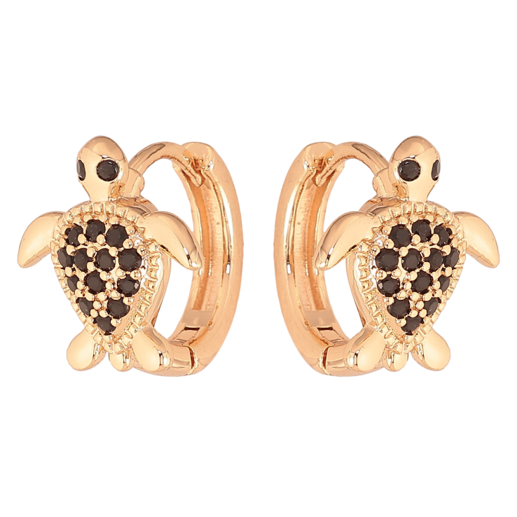 Сережки Xuping M&L колір 18K колечка "Черепашки з чорними кристалами" фото №5