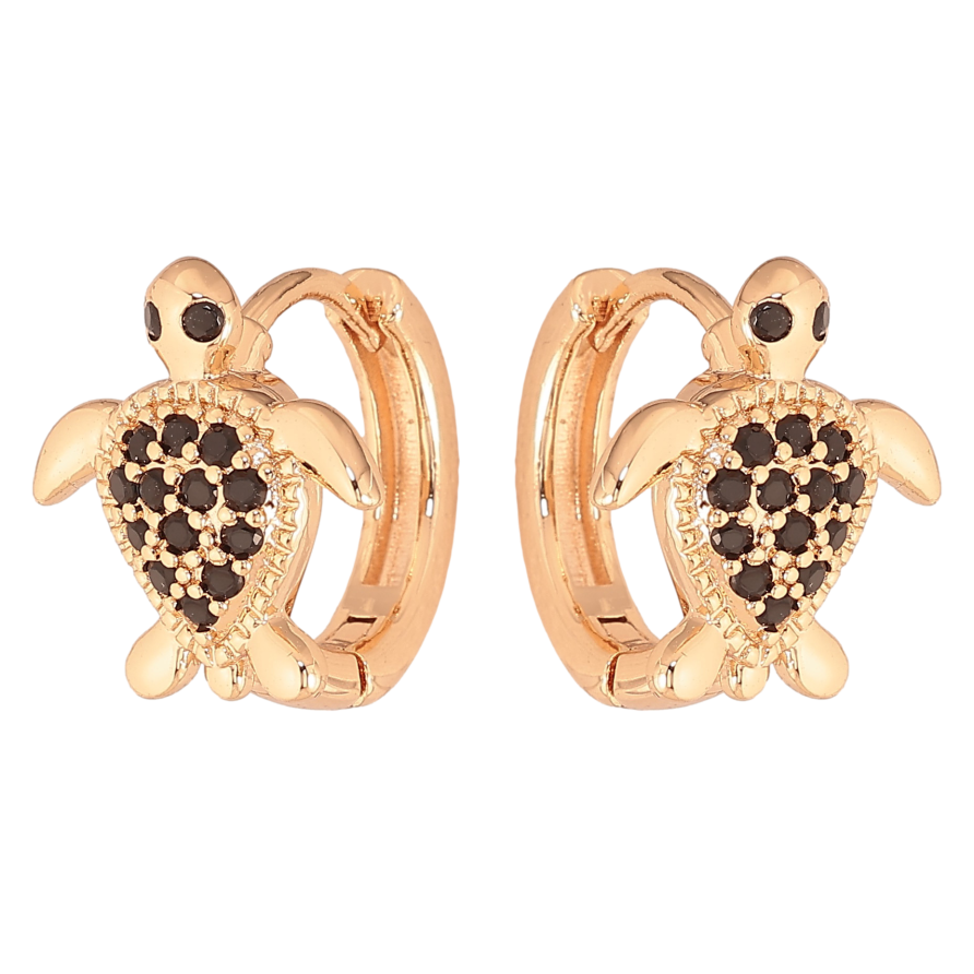 Сережки Xuping M&L колір 18K колечка "Черепашки з чорними кристалами" фото №1