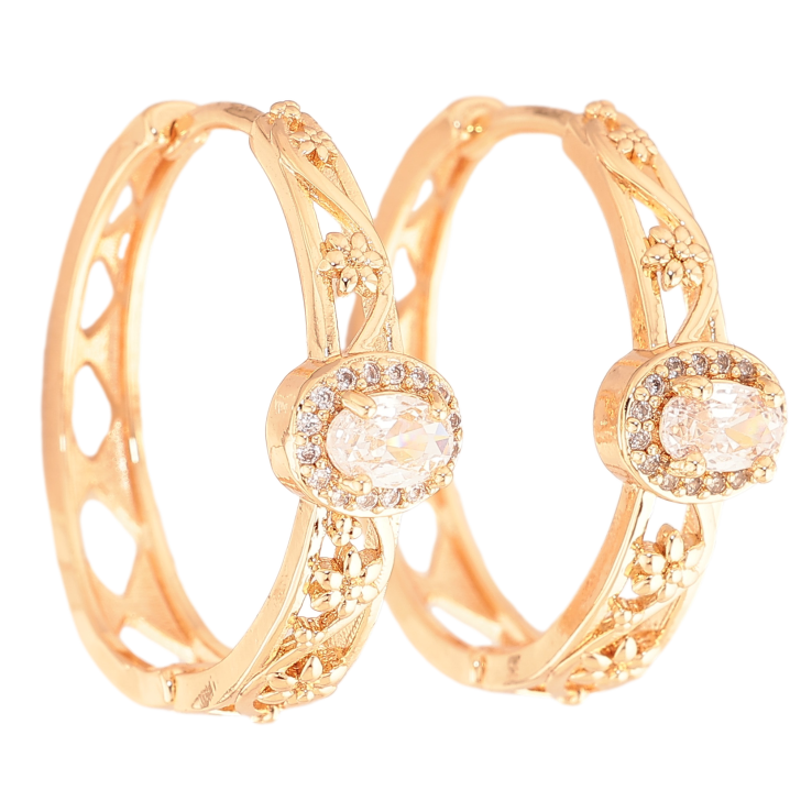 Сережки Xuping M&L колір 18K колечка "Квітковий візерунок з кристальною вставкою" фото №3 Сережки Xuping M&L колір 18K колечка "Квітковий візерунок з кристальною вставкою" фото №3