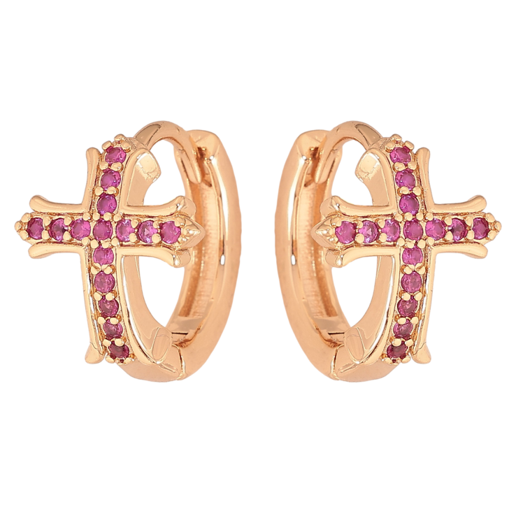 Сережки Xuping M&L колір 18K колечка "Хрестики з малиновими кристалами" фото №9