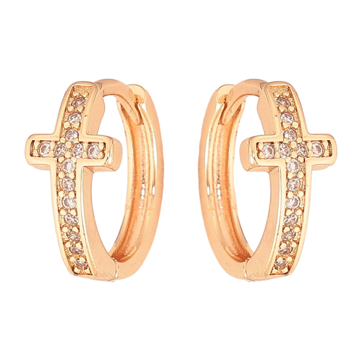 Сережки Xuping M&L колір 18K колечка "Хрестики з кристалами" фото №7 Сережки Xuping M&L колір 18K колечка "Хрестики з кристалами" фото №7