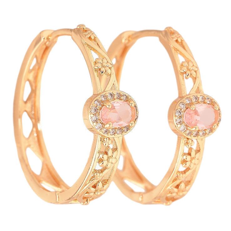 Сережки Xuping M&L колір 18K колечка "Квітковий візерунок з рожевою кристальною вставкою" фото №25