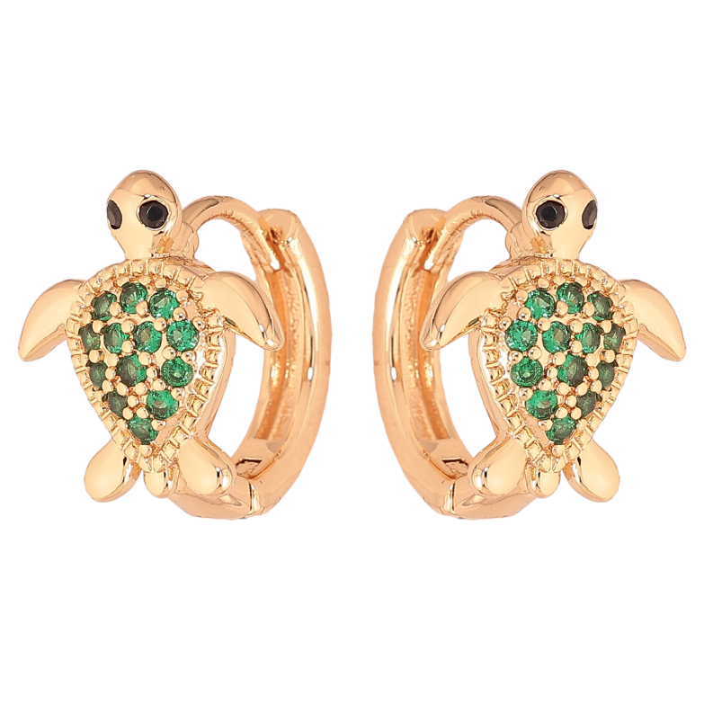 Сережки Xuping M&L колір 18K колечка "Черепашки з зеленими кристалами" фото №1