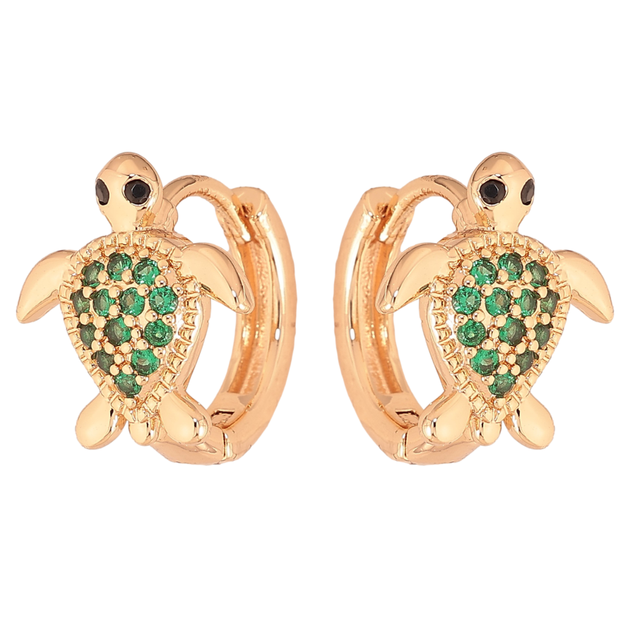 Сережки Xuping M&L колір 18K колечка "Черепашки з зеленими кристалами" фото №1