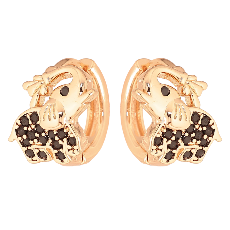 Сережки Xuping M&L колір 18K колечка "Слоненята з чорними кристалами" фото №9 Сережки Xuping M&L колір 18K колечка "Слоненята з чорними кристалами" фото №9