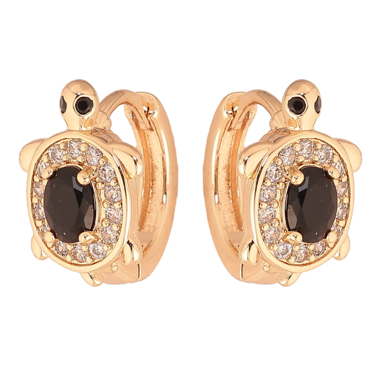 Сережки Xuping M&L колір 18K колечка "Черепашки з чорними кристалами" фото №1