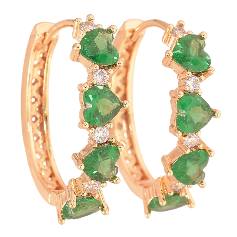 Серьги Xuping M&L цвет 18K колечки "Узор с зелеными кристальными сердечками" фото №1 Серьги Xuping M&L цвет 18K колечки "Узор с зелеными кристальными сердечками" фото №1