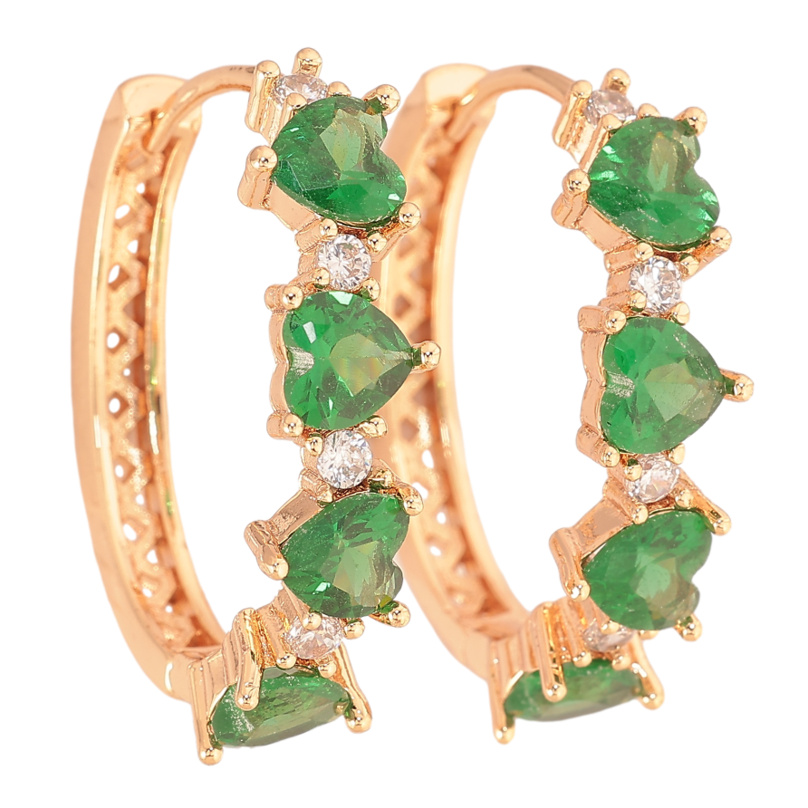 Сережки Xuping M&L колір 18K колечка "Візерунок із зеленими кристальними серцями" фото №1