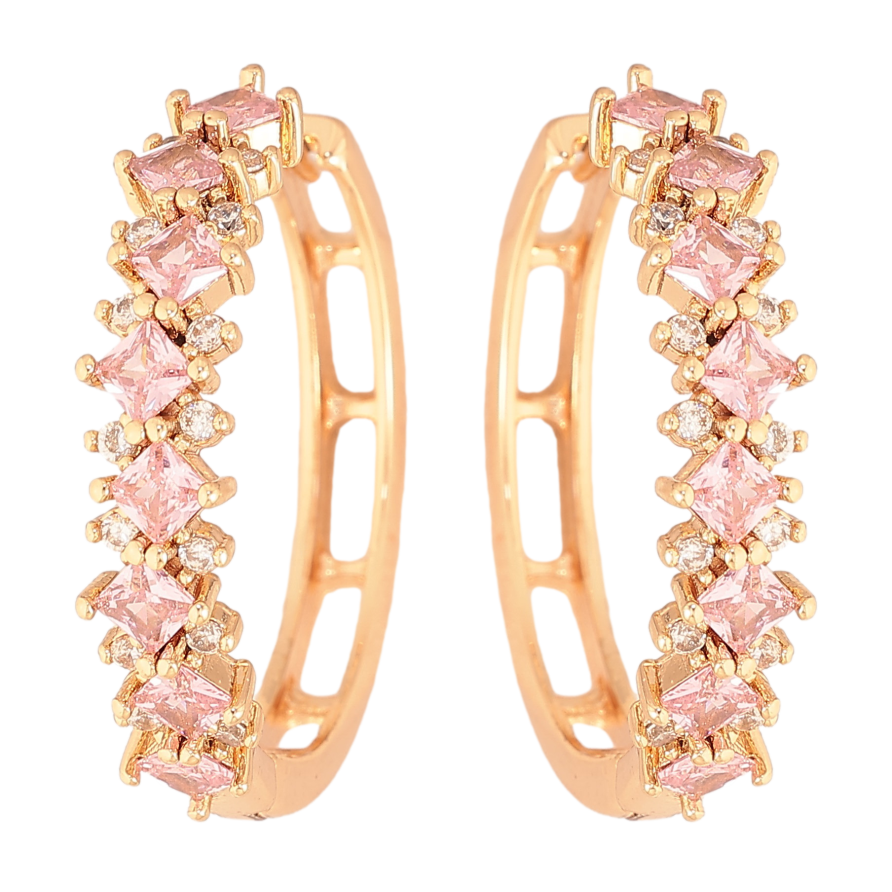 Серьги Xuping M&L цвет 18K колечки "Узор с розовыми кристаллами" фото №1