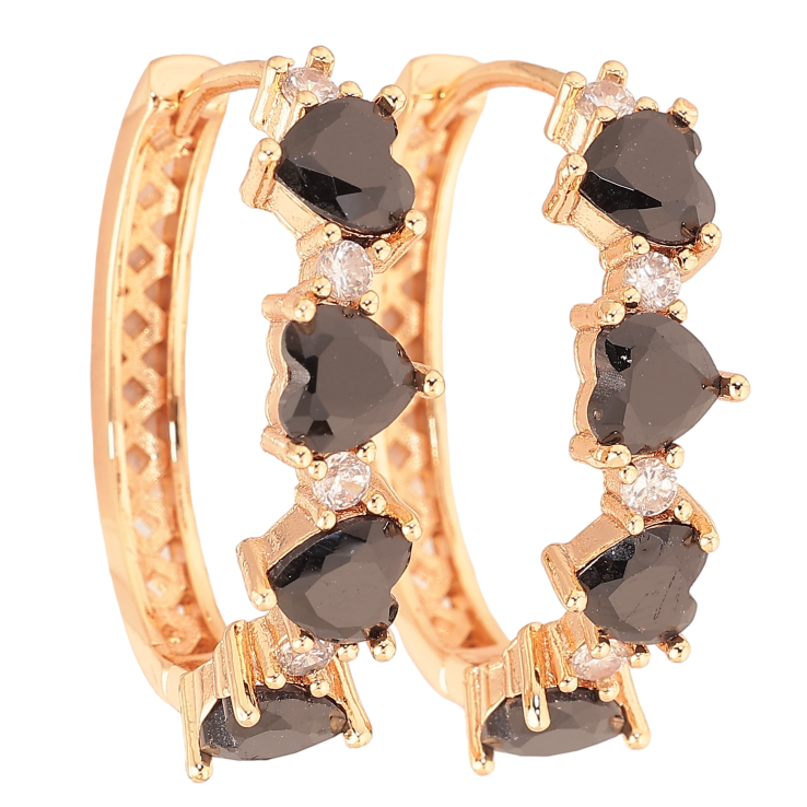 Сережки Xuping M&L колір 18K колечка "Візерунок з чорними кристальними серцями" фото №13