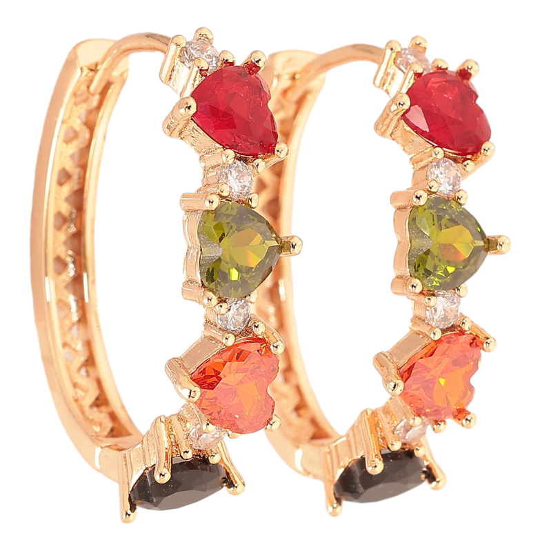 Сережки Xuping M&L колір 18K колечка "Візерунок з різнокольоровими кристальними серцями" фото №1