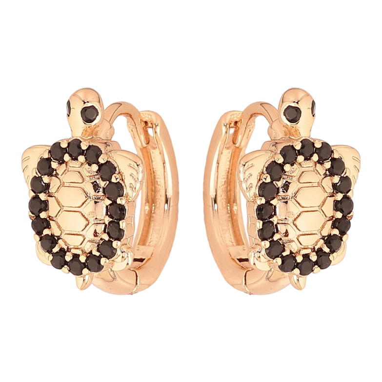 Серьги Xuping M&L цвет 18K колечки "Черепахи с черными кристаллами" фото №1