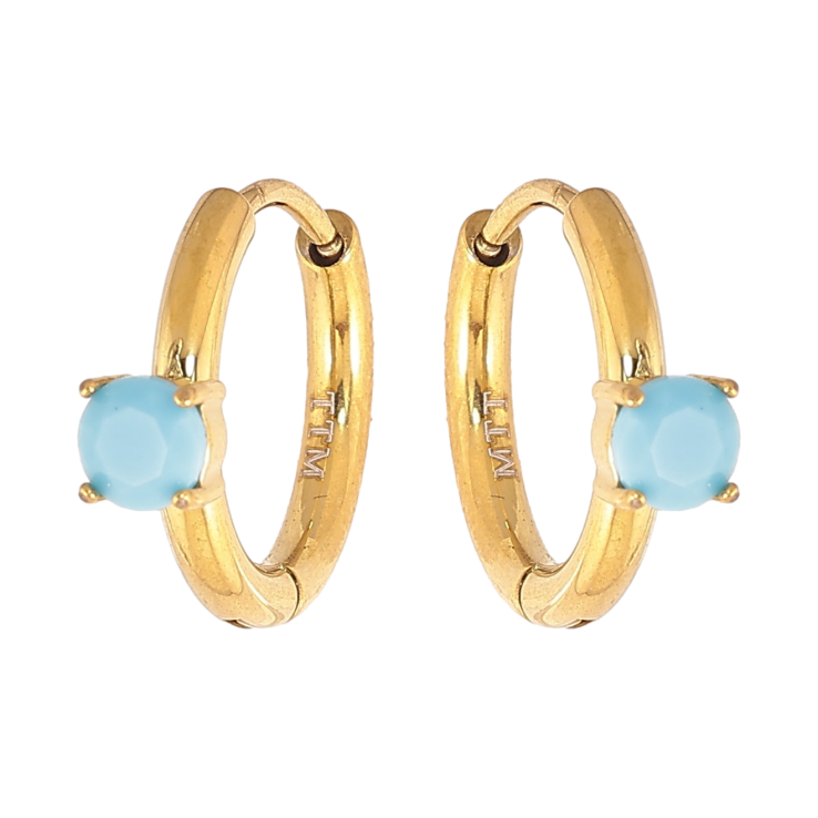 Сережки Xuping TTM Stainless Steel колір 14К колечка "Блакитні кристали" фото №20