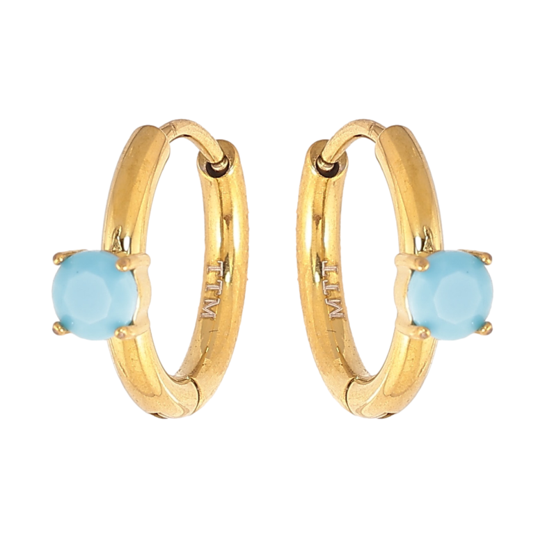 Сережки Xuping TTM Stainless Steel колір 14К колечка "Блакитні кристали" фото №2 Сережки Xuping TTM Stainless Steel колір 14К колечка "Блакитні кристали" фото №2