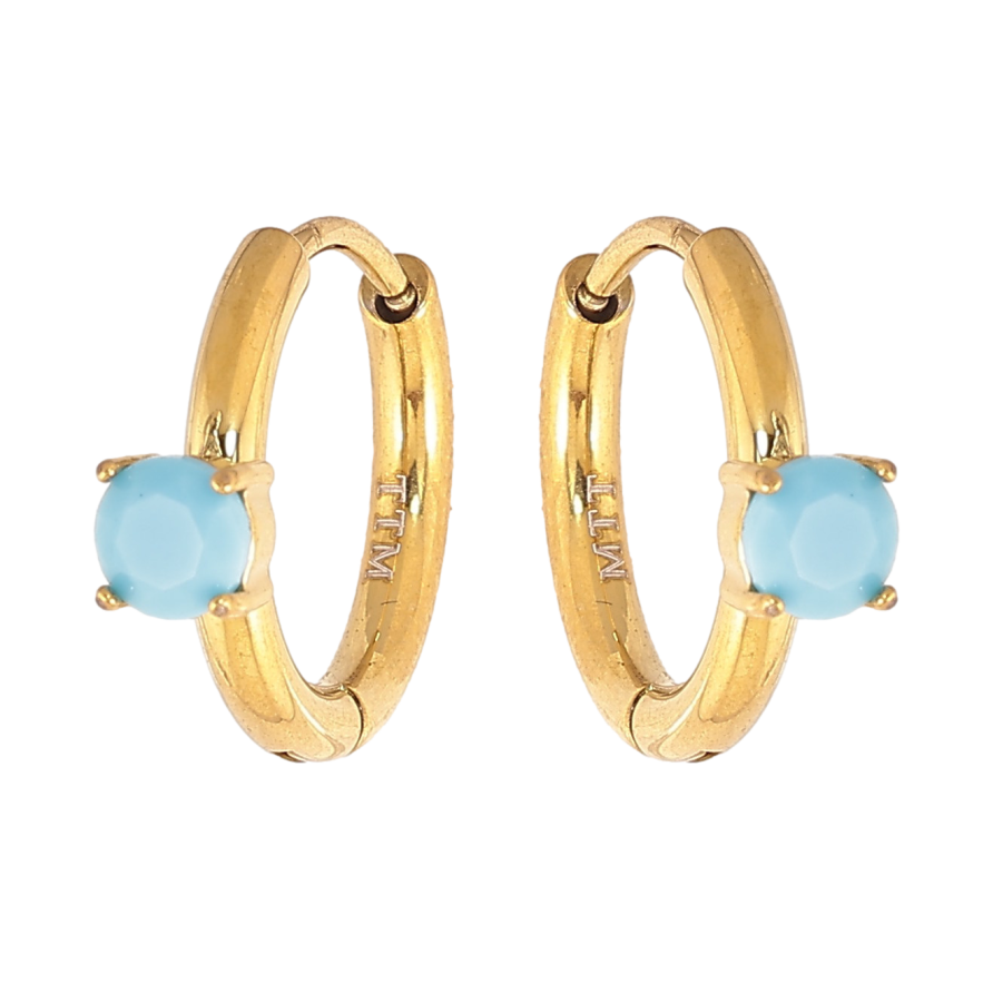 Сережки Xuping TTM Stainless Steel колір 14К колечка "Блакитні кристали" фото №1 Сережки Xuping TTM Stainless Steel колір 14К колечка "Блакитні кристали" фото №1