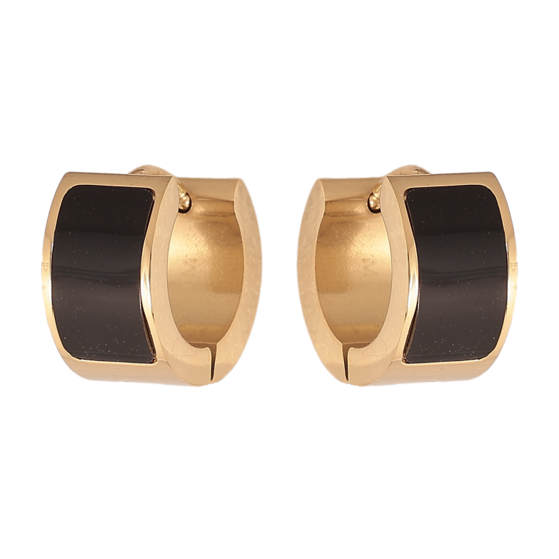 Сережки Xuping TTM Stainless Steel колір 14К колечка "Чорні вставки" фото №1 Сережки Xuping TTM Stainless Steel колір 14К колечка "Чорні вставки" фото №1