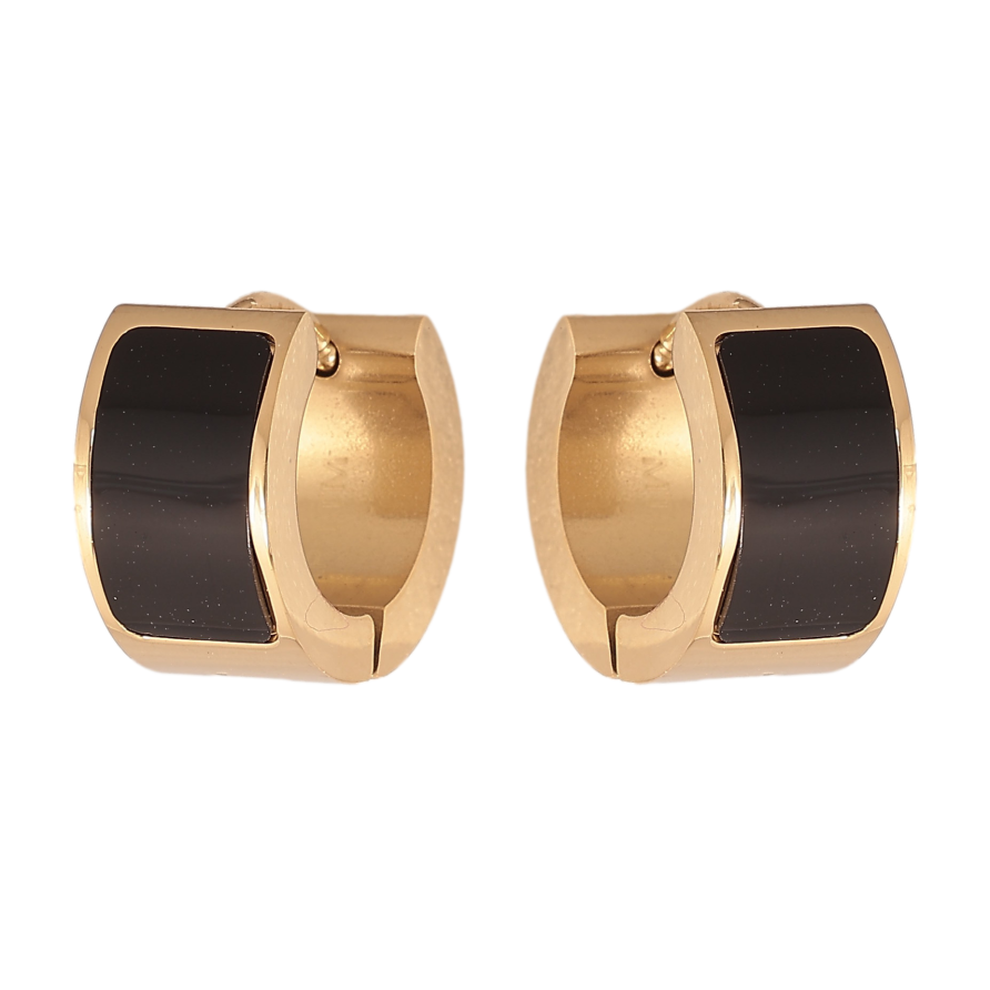 Сережки Xuping TTM Stainless Steel колір 14К колечка "Чорні вставки" фото №1 Сережки Xuping TTM Stainless Steel колір 14К колечка "Чорні вставки" фото №1