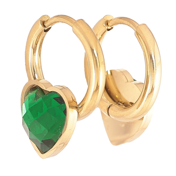 Сережки Xuping TTM Stainless Steel колір 14К колечка "Зелені кристальні серця" фото №18