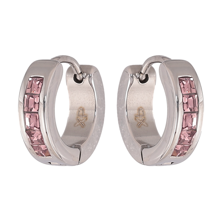 Сережки Xuping TTM Stainless Steel колір Родій колечка "Дорожки рожевих кристалів" фото №4 Сережки Xuping TTM Stainless Steel колір Родій колечка "Дорожки рожевих кристалів" фото №4