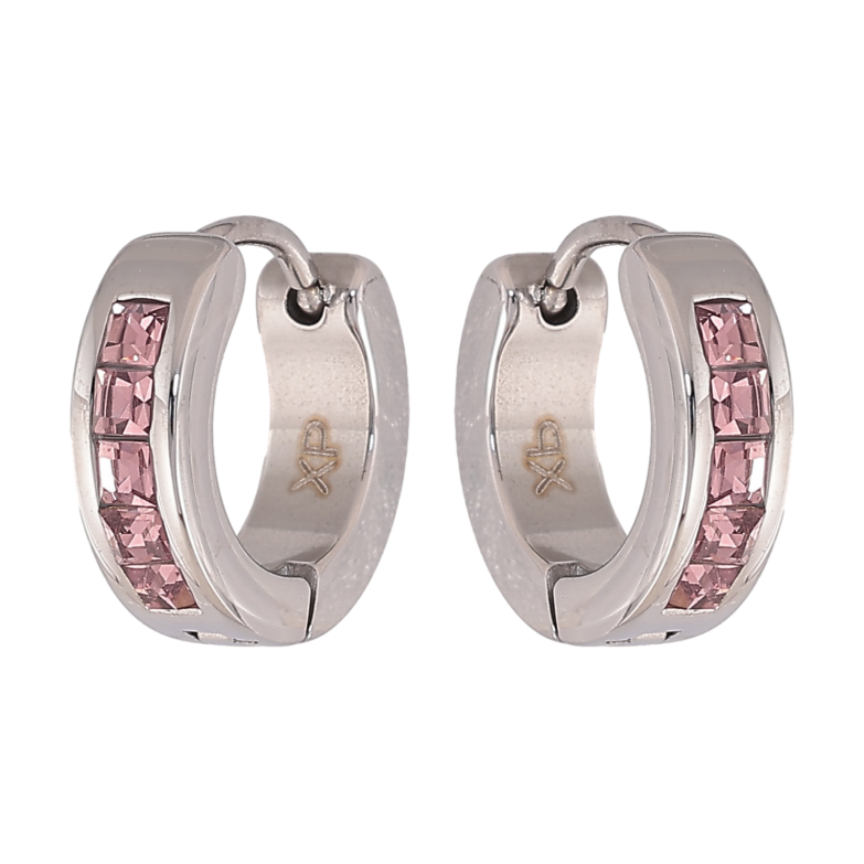 Серьги Xuping TTM Stainless Steel цвет Родий колечки "Дорожки розовых кристаллов" фото №1 Серьги Xuping TTM Stainless Steel цвет Родий колечки "Дорожки розовых кристаллов" фото №1