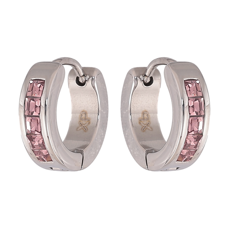 Сережки Xuping TTM Stainless Steel колір Родій колечка "Дорожки рожевих кристалів" фото №1