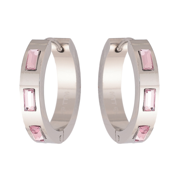 Сережки Xuping TTM Stainless Steel колір Родій колечка "Візерунок з рожевими кристалами" фото №2 Сережки Xuping TTM Stainless Steel колір Родій колечка "Візерунок з рожевими кристалами" фото №2