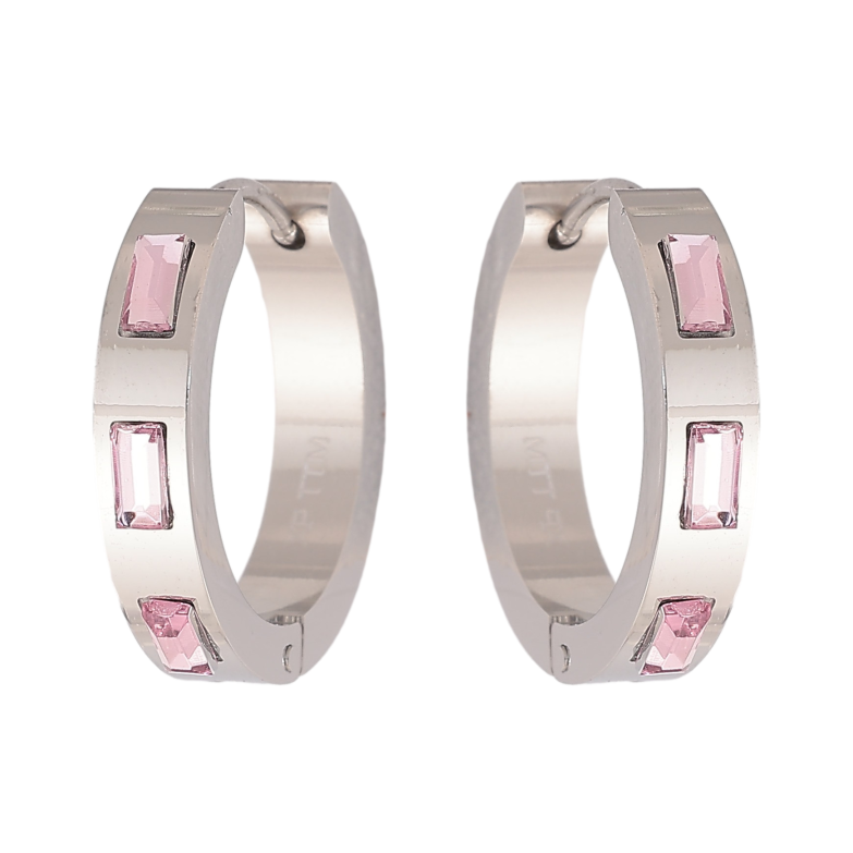 Серьги Xuping TTM Stainless Steel цвет Родий колечки "Узор с розовыми кристаллами" фото №1 Серьги Xuping TTM Stainless Steel цвет Родий колечки "Узор с розовыми кристаллами" фото №1