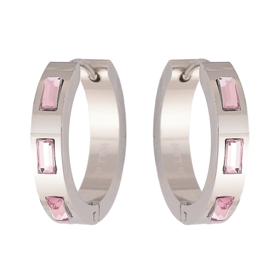 Сережки Xuping TTM Stainless Steel колір Родій колечка "Візерунок з рожевими кристалами" фото №1