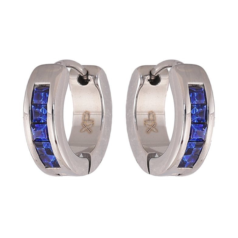 Сережки Xuping TTM Stainless Steel колір Родій колечка "Доріжки синіх кристалів" фото №1 Сережки Xuping TTM Stainless Steel колір Родій колечка "Доріжки синіх кристалів" фото №1