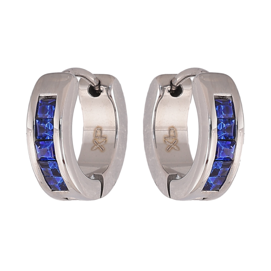 Сережки Xuping TTM Stainless Steel колір Родій колечка "Доріжки синіх кристалів" фото №1