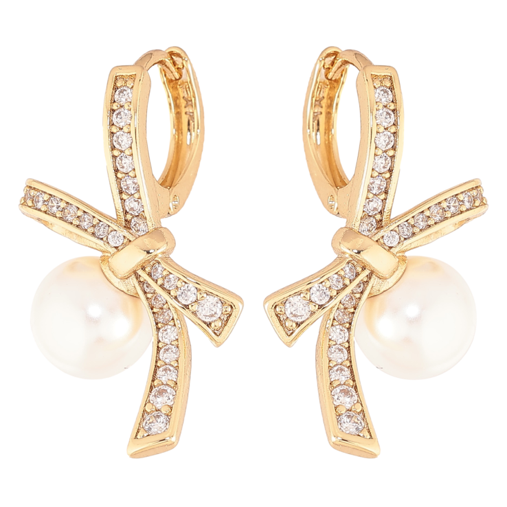 Сережки Xuping колір Позолота 14K колечка "Банти з перлинами" фото №25