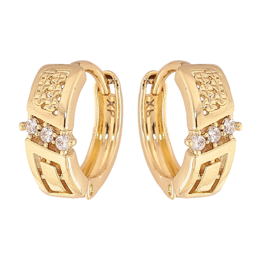 Сережки Xuping колір Позолота 14K колечка "Візерунок з кристалами" фото №1 Сережки Xuping колір Позолота 14K колечка "Візерунок з кристалами" фото №1