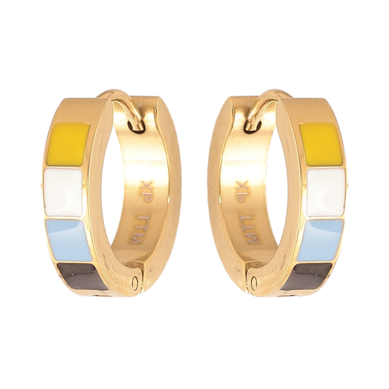 Серьги Xuping TTM Stainless Steel цвет 14K колечки "Узор цветной эмалью" фото №1 Серьги Xuping TTM Stainless Steel цвет 14K колечки "Узор цветной эмалью" фото №1