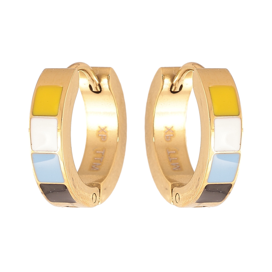 Сережки Xuping TTM Stainless Steel колір 14K колечка "Візерунок кольоровою емаллю" фото №1 Сережки Xuping TTM Stainless Steel колір 14K колечка "Візерунок кольоровою емаллю" фото №1