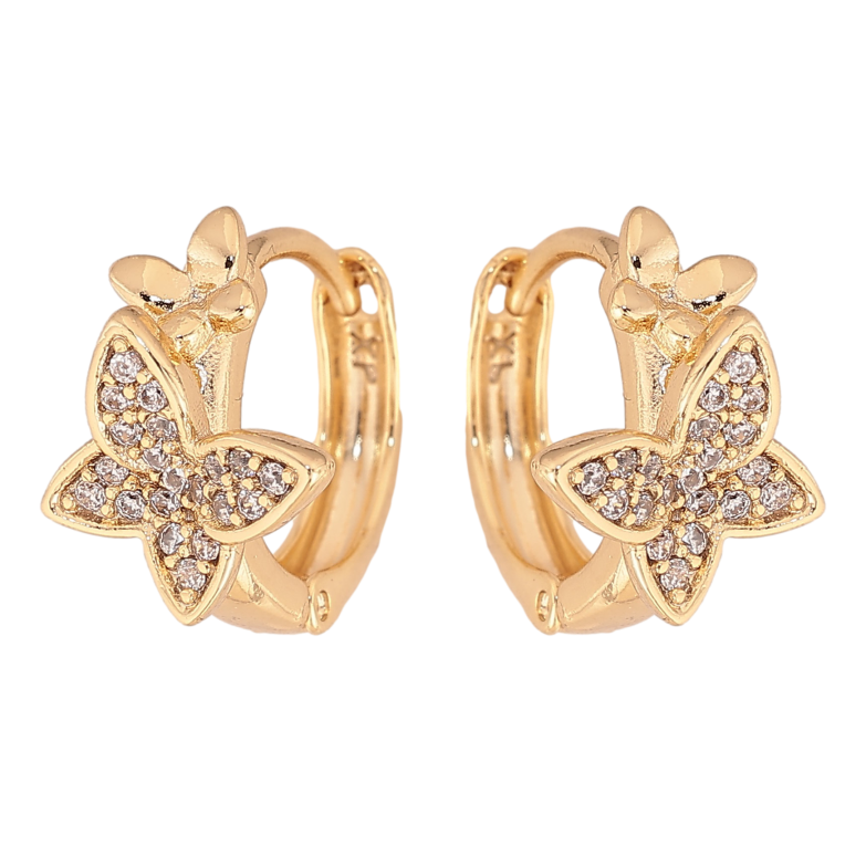 Сережки Xuping колір Позолота 14K колечка "Метелики з кристалами" фото №1 Сережки Xuping колір Позолота 14K колечка "Метелики з кристалами" фото №1