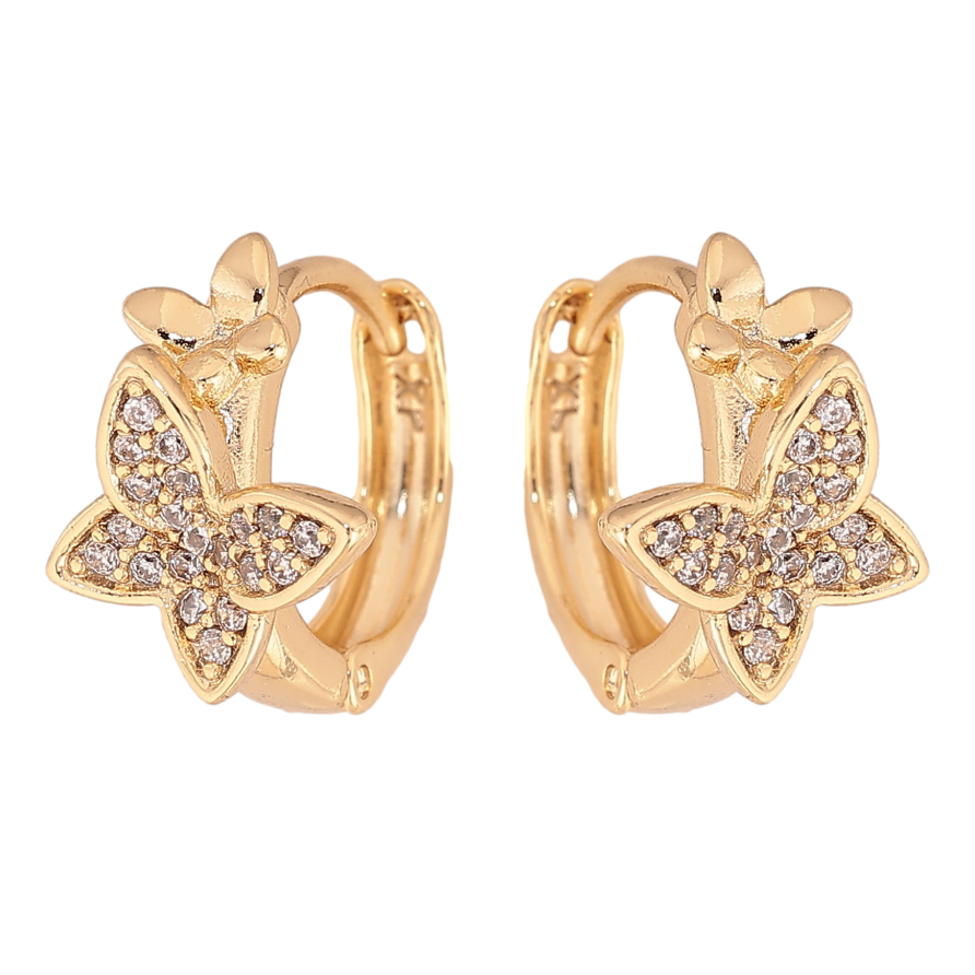 Сережки Xuping колір Позолота 14K колечка "Метелики з кристалами" фото №1 Сережки Xuping колір Позолота 14K колечка "Метелики з кристалами" фото №1