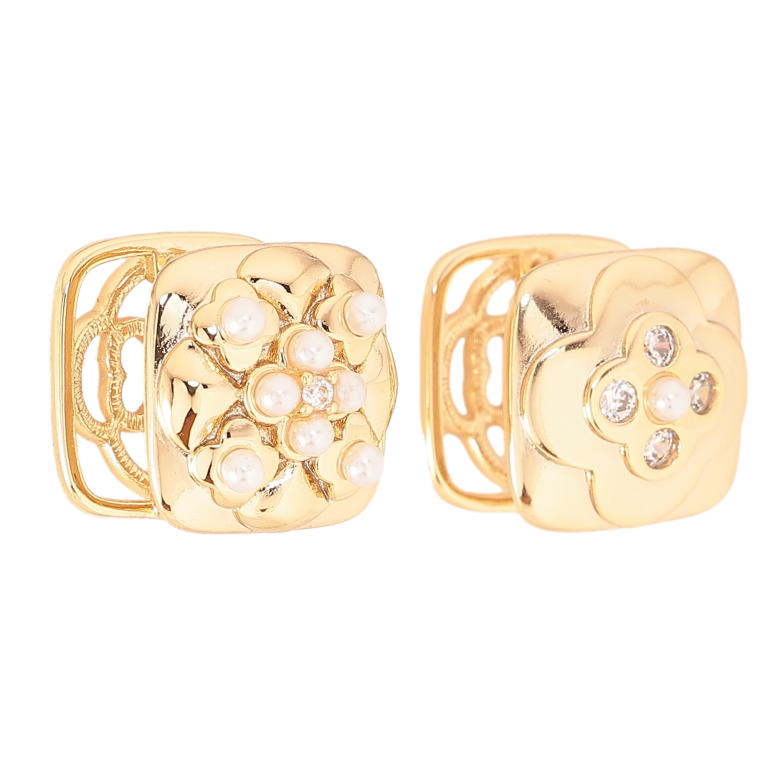Серьги Xuping цвет Позолота 14K колечки "Ассиметричный цветочный узор" фото №4
