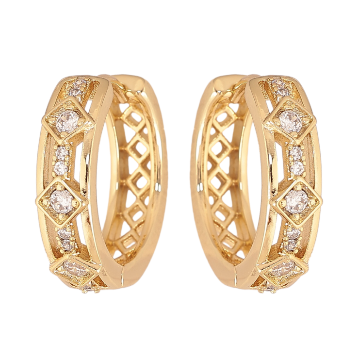 Сережки Xuping колір Позолота 14K колечка "Візерунок з кристалами" фото №10