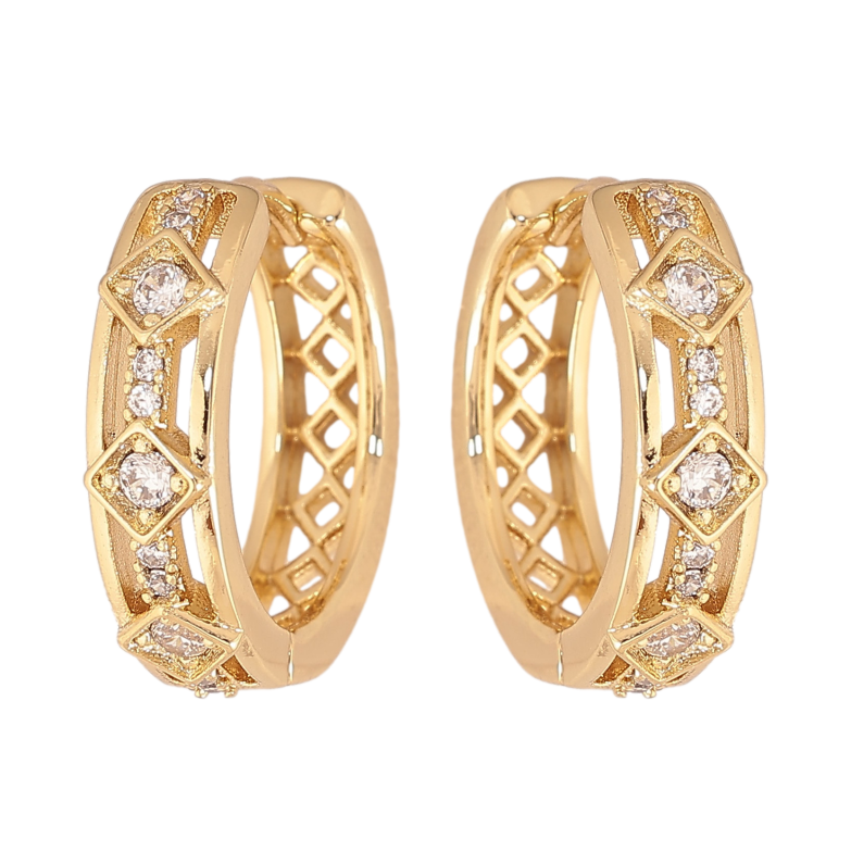Серьги Xuping цвет Позолота 14K колечки "Узор с кристаллами" фото №1 Серьги Xuping цвет Позолота 14K колечки "Узор с кристаллами" фото №1