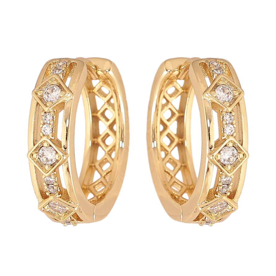 Сережки Xuping колір Позолота 14K колечка "Візерунок з кристалами" фото №1 Сережки Xuping колір Позолота 14K колечка "Візерунок з кристалами" фото №1