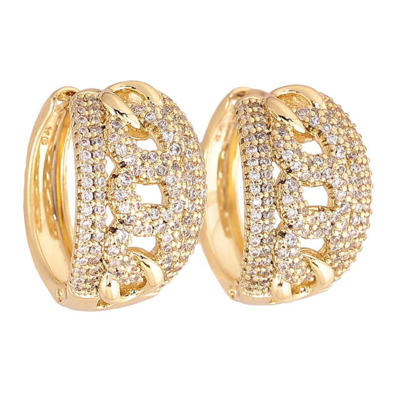 Серьги Xuping цвет Позолота 14K колечки "Узор цепочка с кристаллами" фото №3